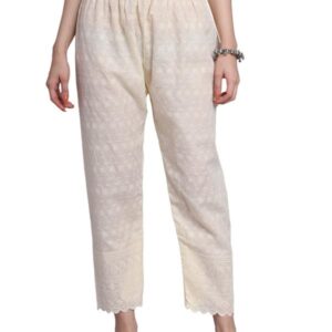 Elegant Embroidered Cotton Palazzos (White)