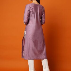 Cotton Blend Straight Chickenkari Kurti(Purple)